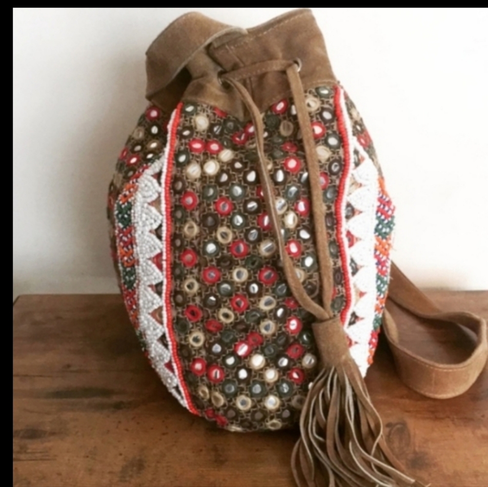 Gypsy05 Beaded Boho Suede Embellished Bag - Picture 3 of 12